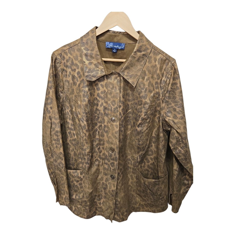 Susan Graver Style 1X Reversible Jacket Animal Print Brown - Picture 2 of 6